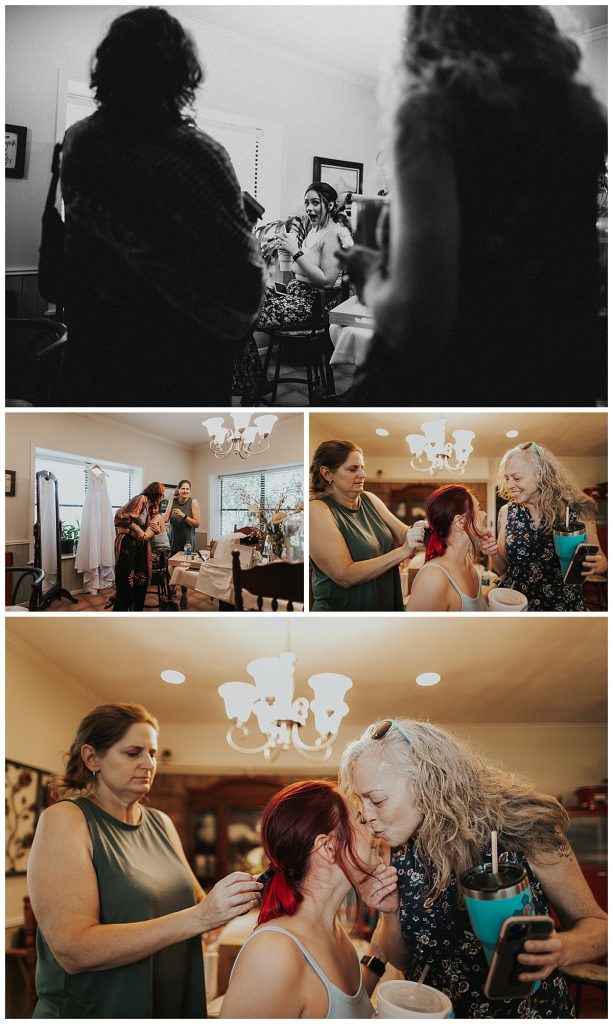 Bride inside home seeing her guests for the first time